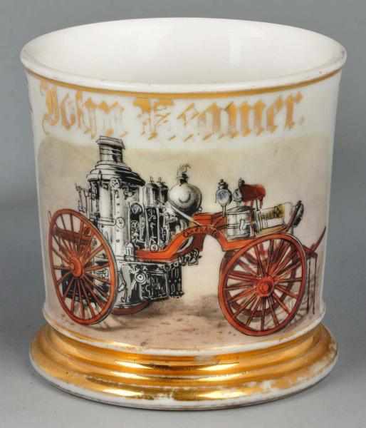 Appraisal: Early Steamer Fire Engine Shaving Mug Gilded John Reamer Full