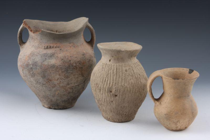 Appraisal: Three Unglazed Chinese Neolithic Jars ca - B C the