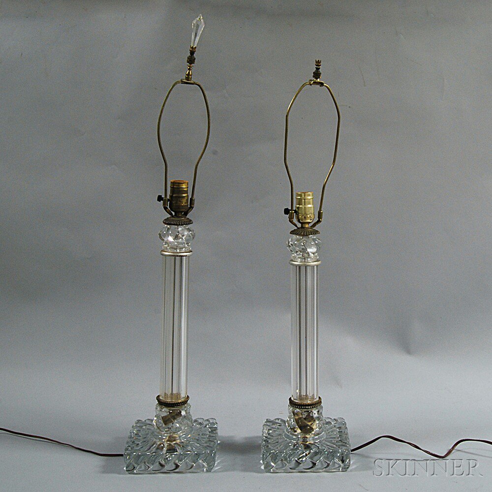 Appraisal: Pair of Colorless Art Glass Table Lamps c possibly Baccarat