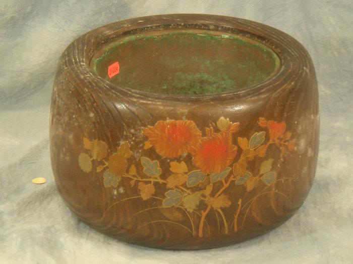 Appraisal: Lacquered oriental soft wood planter with brass insert d x