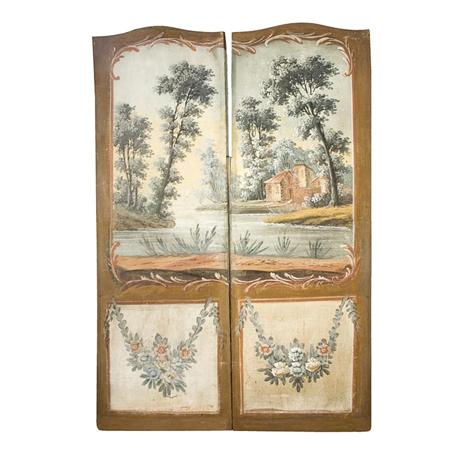 Appraisal: Louis XV Style Painted Canvas Six-Panel Screen Estimate -