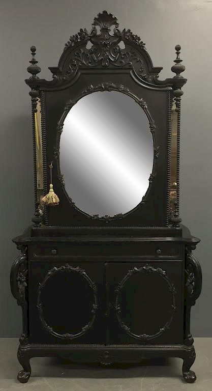 Appraisal: Victorian Ebonized Two-Piece Cabinet Victorian ebonized two-piece cabinet circa with