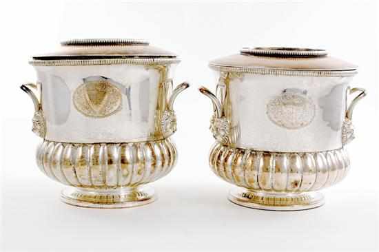 Appraisal: Pair Georgian Sheffield plate wine coolers th century round collar