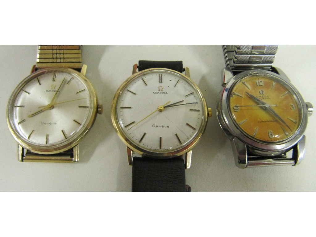 Appraisal: Lot comprising two gents ct gold Omega Geneve wrist watches