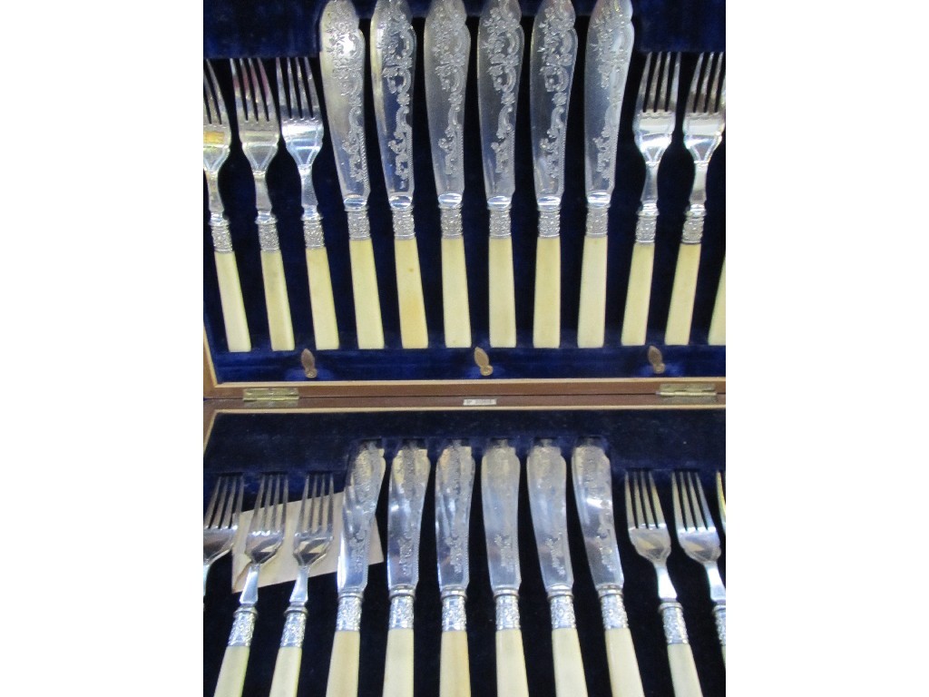 Appraisal: Cased twenty four piece fish cutlerly set