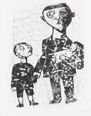 Appraisal: Arthur Charlton British - Family Man linocut cm x cm