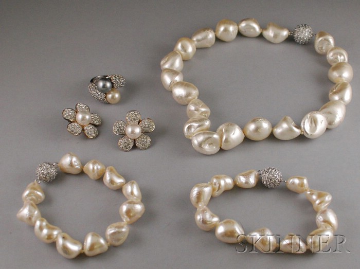 Appraisal: Faux Pearl and Rhinestone Suite comprised of a necklace two