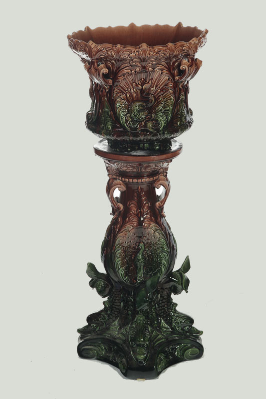 Appraisal: ROSEVILLE JARDINIERE AND PEDESTAL Ohio early th century ceramic Extensive