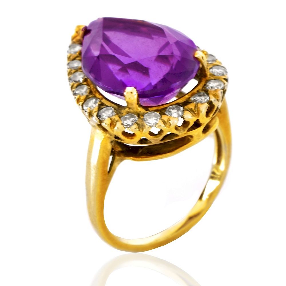 Appraisal: Vintage Amethyst Diamond and K Ring Vintage Pear Shape Amethyst