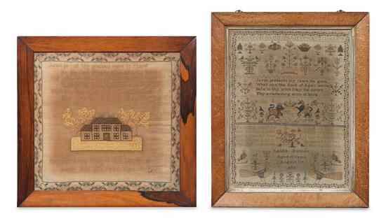 Appraisal: A Pair of Continental Needlepoint Samplers the first worked by