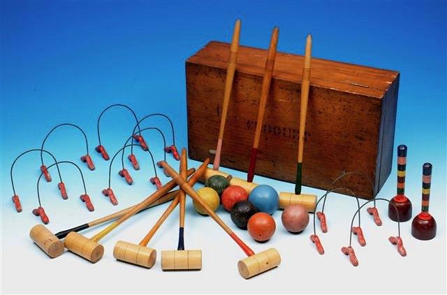 Appraisal: A LATE TH EARLY TH CENTURY TABLE TOP CROQUET GAME