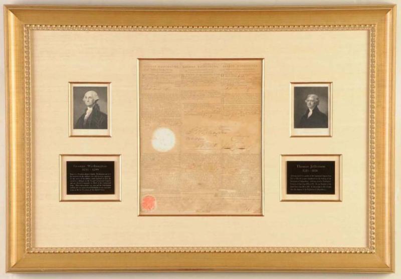 Appraisal: Washington Jefferson Signed Ship's Passage Description May Written in three