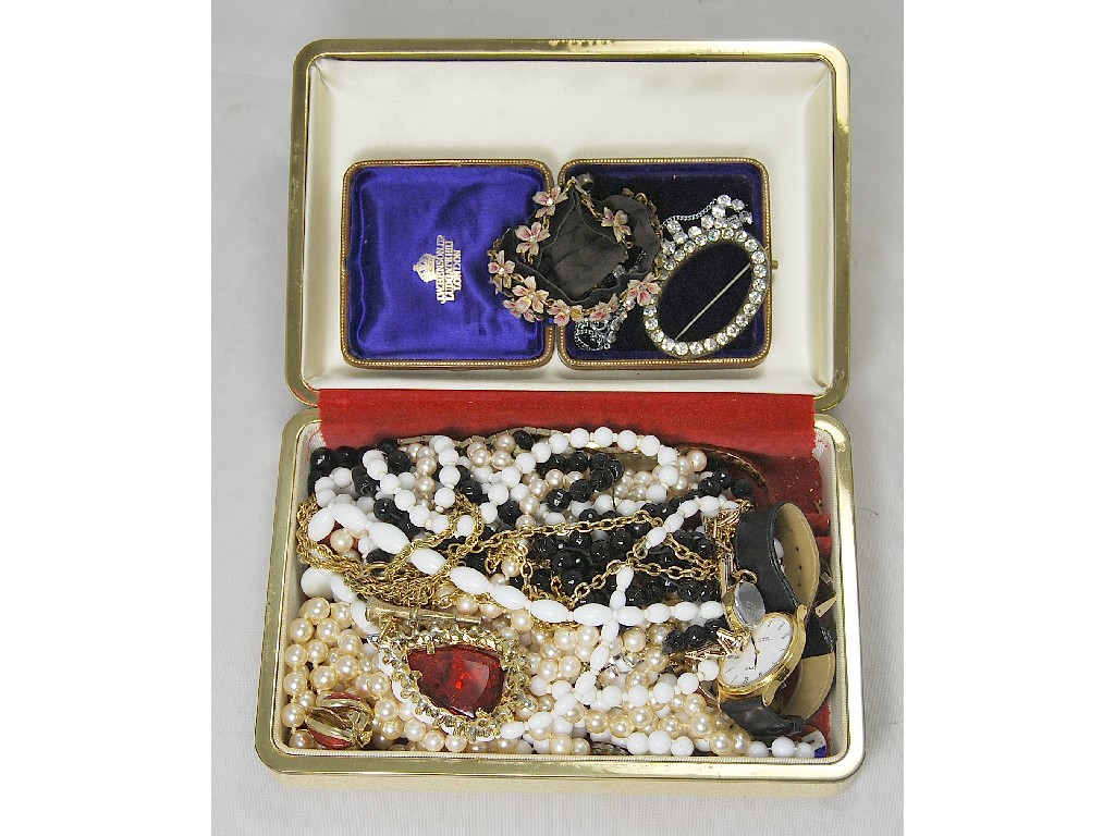 Appraisal: Collection of costume jewellery including beads paste brooch necklaces watches