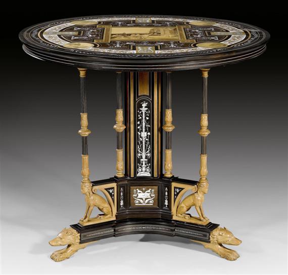 Appraisal: ROUND CENTER TABLE AUX SPHINGES Napoleon III stamped G GRANDI