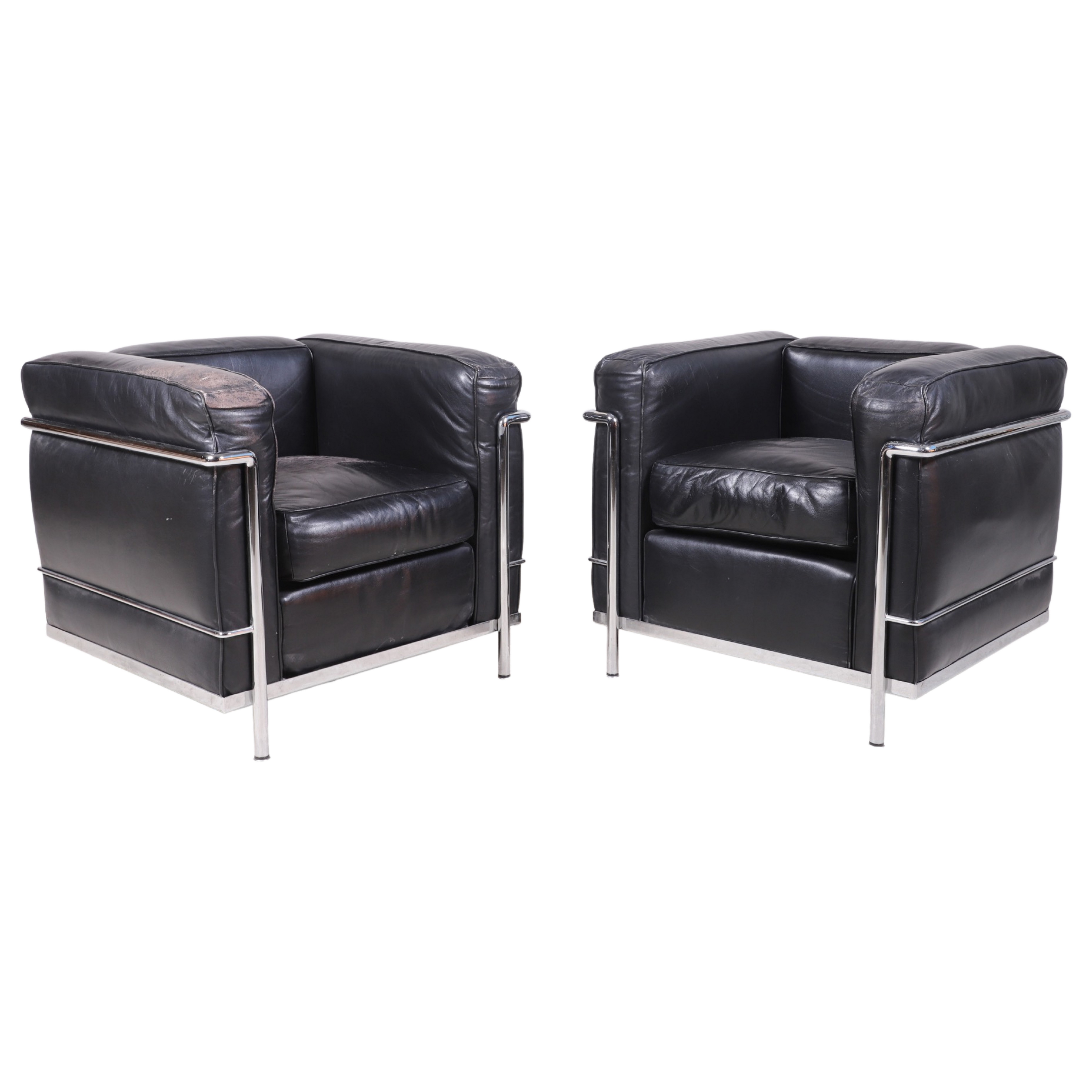 Appraisal: Pair Cassina Le Corbusier style leather and chrome lounge chairs