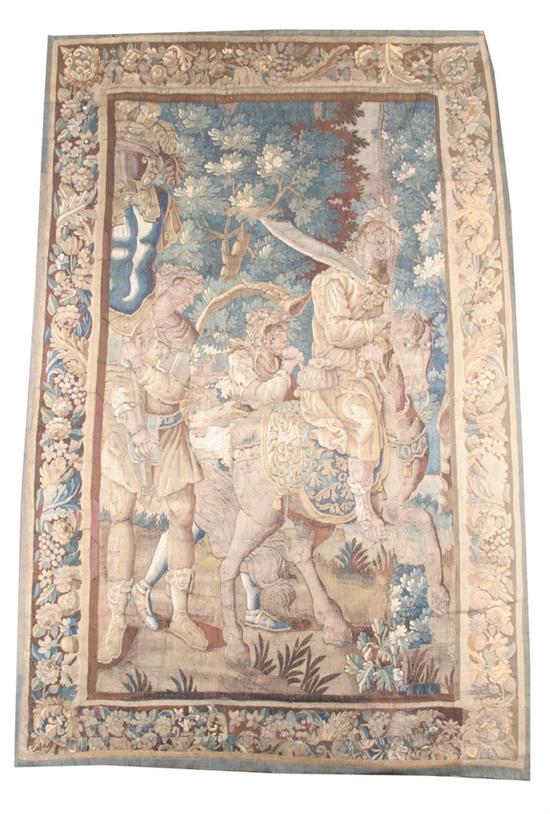 Appraisal: FRENCH TAPESTRY PANEL th century Depicting a hunting party in