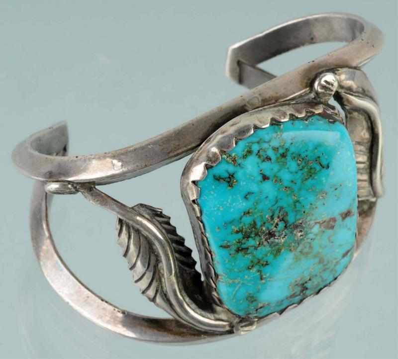 Appraisal: Native American Indian Wide Silver Bracelet Description Open with leaves