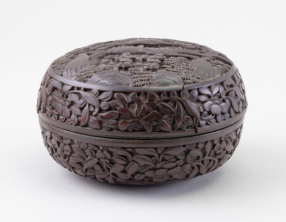 Appraisal: CHINESE DARK RED CINNABAR BOX EARLY TH CENTURY HEIGHT DIAMETER