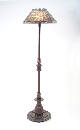 Appraisal: TIFFANY STUDIOS Floor lamp its bronze shaft with acanthus leaves