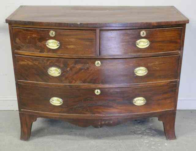 Appraisal: George III Mahogany Bow Front Drawer Chest On tall flared