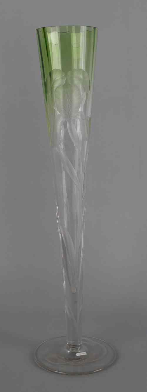 Appraisal: Cut glass vase early th c with iris decoration h