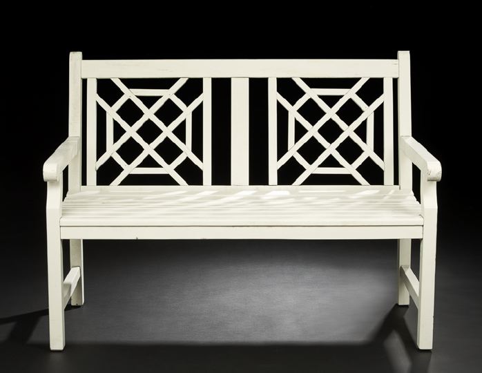 Appraisal: Contemporary Painted Wooden Garden Bench the rectangular back with two