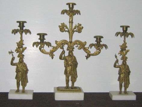 Appraisal: THREE PIECE TH CENTURY CANDELABRA GARNITURE Of gilt metal with