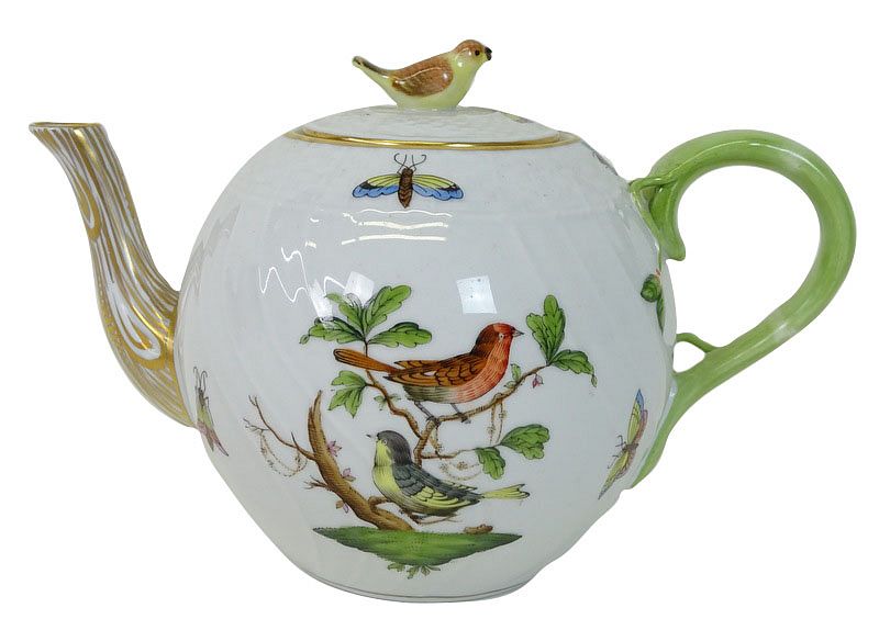 Appraisal: Herend Rothschild Bird Porcelain Teapot Herend Rothschild Bird Porcelain Teapot