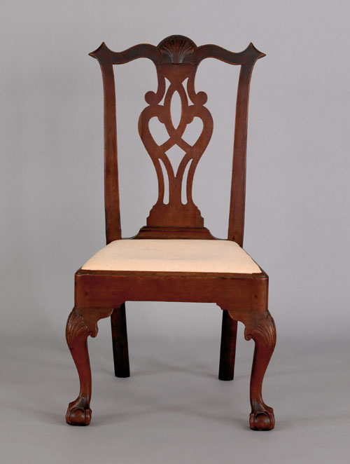 Appraisal: Pennsylvania Chippendale walnut dining chair ca the shell carved crest