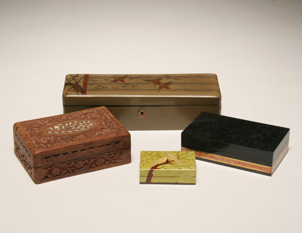 Appraisal: Four decorative boxes with varied designs two lacquered boxes with