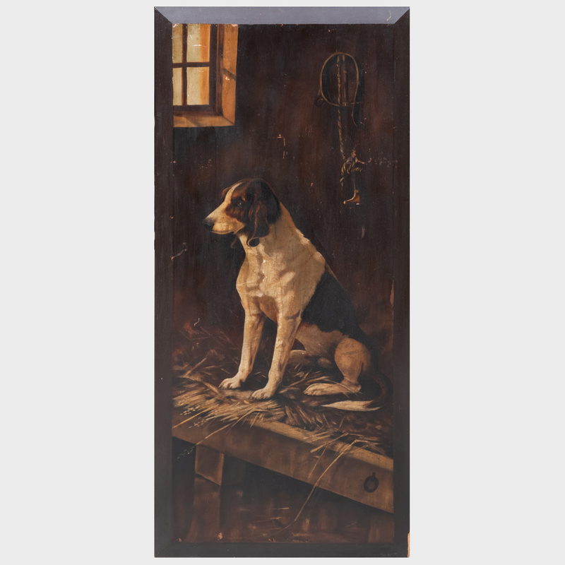 Appraisal: Oil on Wooden Panel Painting Depicting a Hunting Hound in