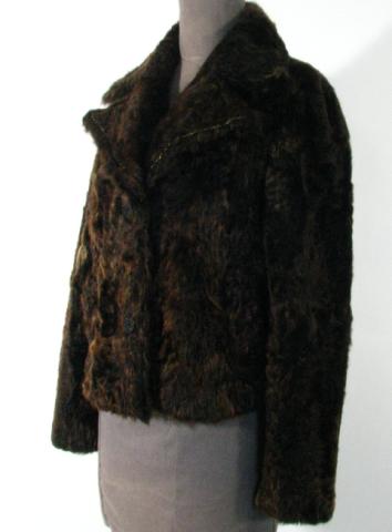 Appraisal: Brown Nero Persian Lamb Jacket w Half Belt Gold Trim