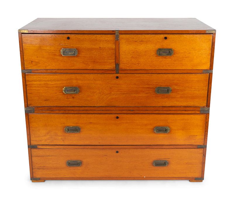 Appraisal: A British Colonial Camphorwood Two-part Campaign Chest Height x width