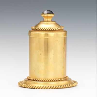 Appraisal: A Crystal Perfume Bottle in an Ormolu Container Faceted clear