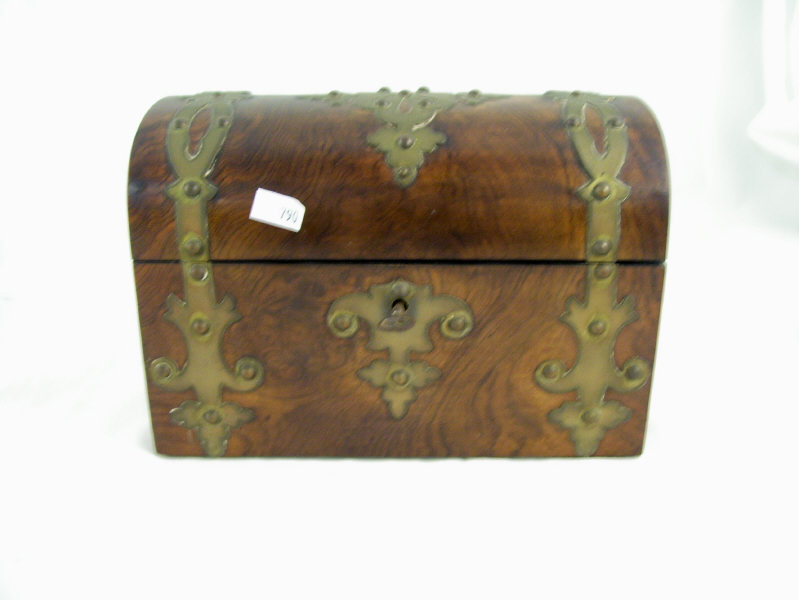 Appraisal: English Tea Caddy Domed burled walnut veneer finish Double compartment