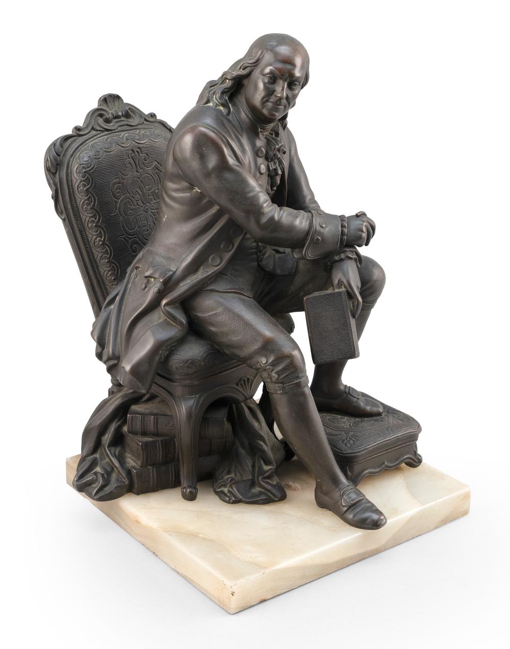 Appraisal: METAL SCULPTURE OF A SEATED BENJAMIN FRANKLIN LATE TH CENTURY