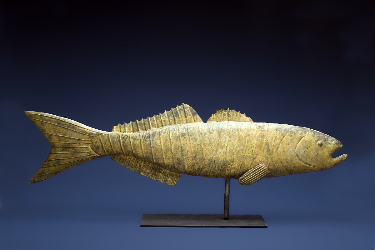 Appraisal: LARGE GILDED CODFISH WEATHERVANE IN OLD SURFACE The full-bodied weathervane