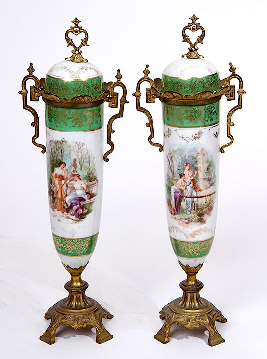 Appraisal: Porcelain Covered Compote A pair of porcelain compotes with ladies