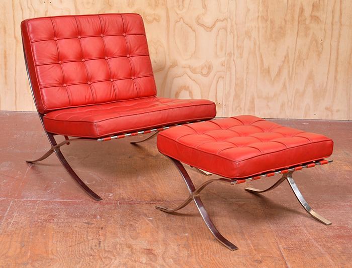 Appraisal: RED LEATHER BARCELONA CHAIRin the style of LUDWIG MIES VAN