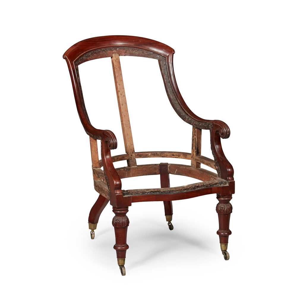 Appraisal: REGENCY MAHOGANY ARMCHAIR FRAME EARLY TH CENTURY with a curved