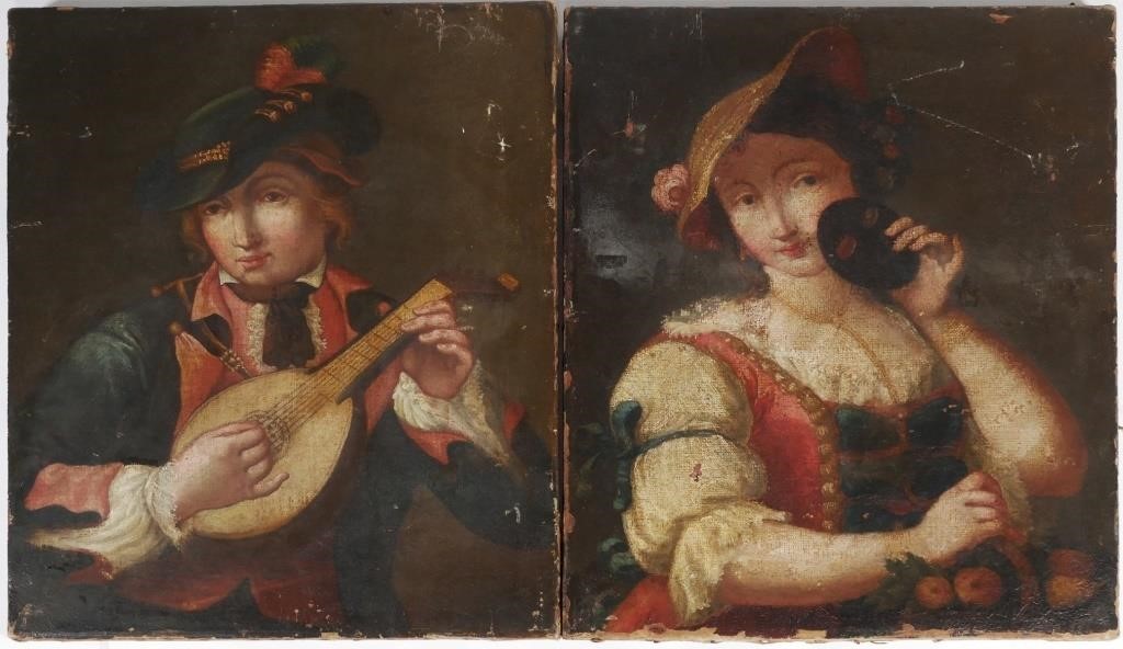 Appraisal: A matched pair of paintings of a boy and girl