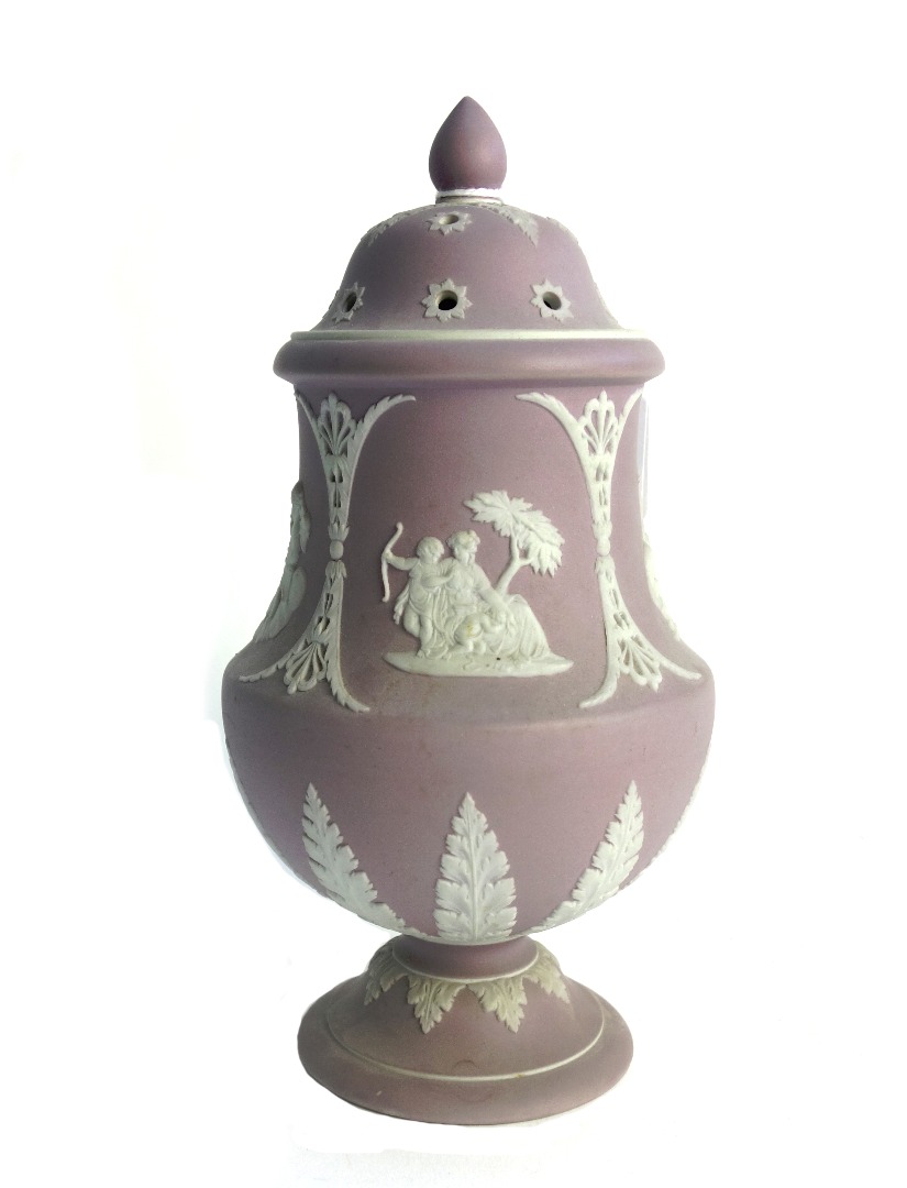 Appraisal: A Wedgwood lilac jasper ware vase and pierced cover late