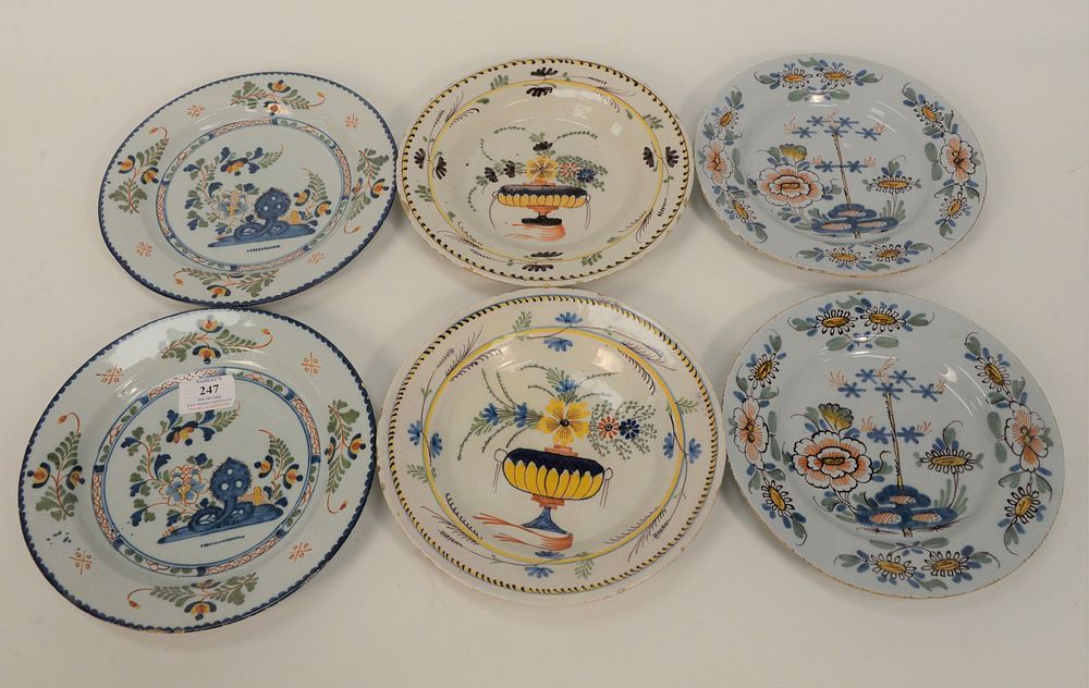 Appraisal: Three Pairs of Delft Plates polychrome decorated with flowers diameter