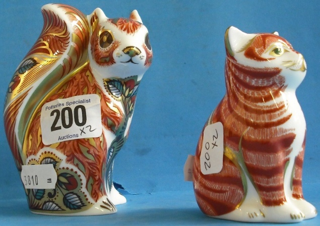 Appraisal: Royal Crown Derby Paperweights Woodland Squirrel and Sitting Ginger Kitten