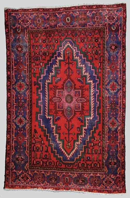 Appraisal: ORIENTAL HAMADAN RUG Center large medallion on a red field