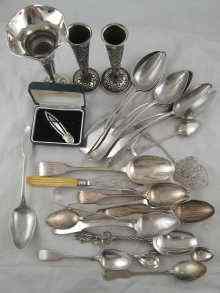 Appraisal: A mixed lot of silver and white metal comprising flatware