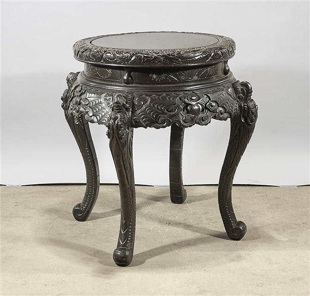 Appraisal: Japanese round hard wood table with carved dragon decoration x