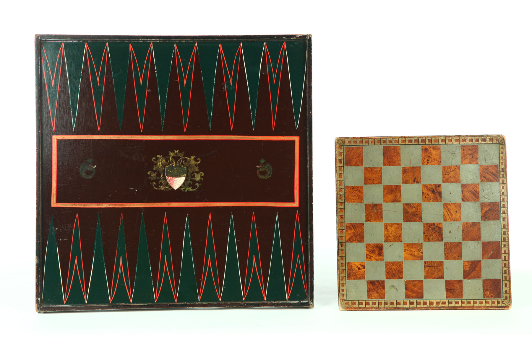 Appraisal: TWO DECORATED GAMEBOARDS American late th-early th century Both single