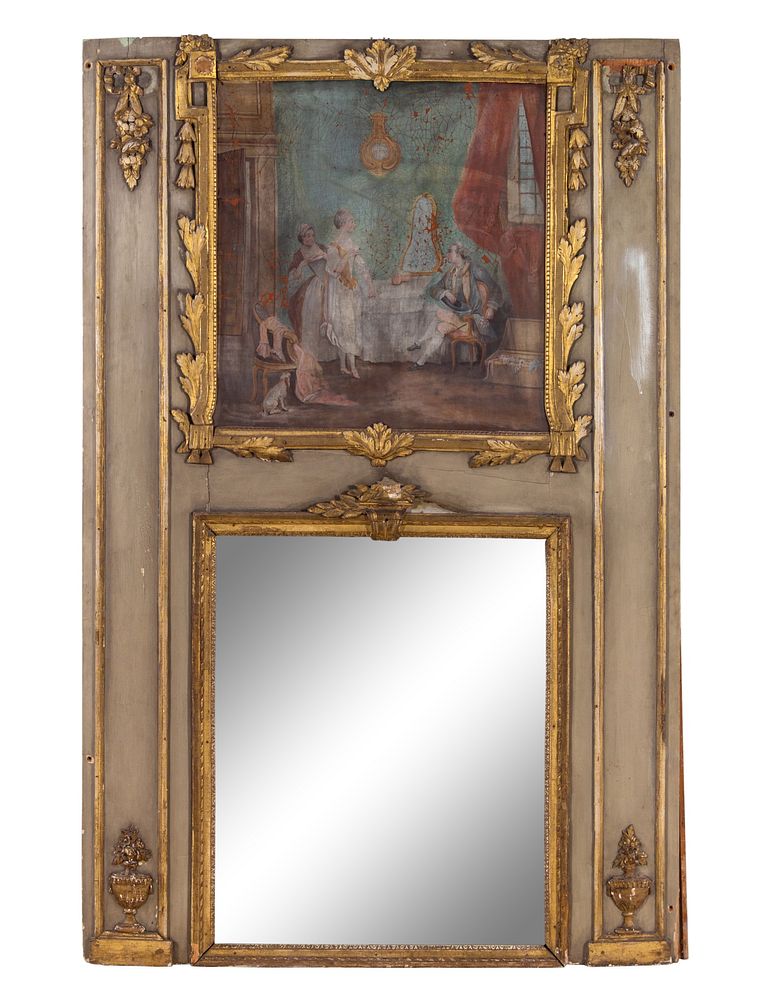 Appraisal: A Louis XVI Style Painted and Parcel Gilt Trumeau Mirror