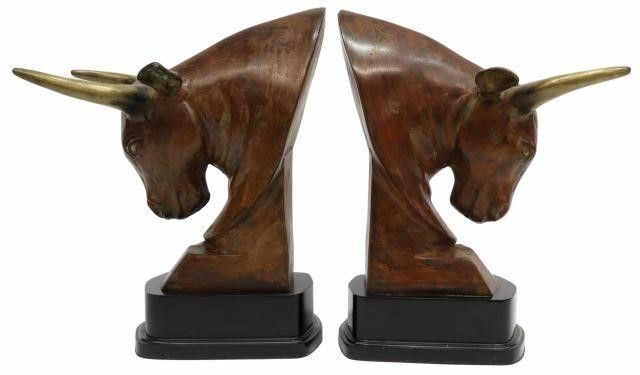 Appraisal: pair Maitland-Smith brass bull bookends late th c one with